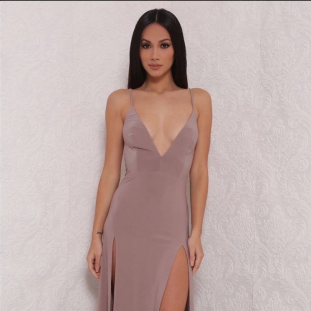 Abyss by Abby Maxi Elle skit gown in Taupe XS